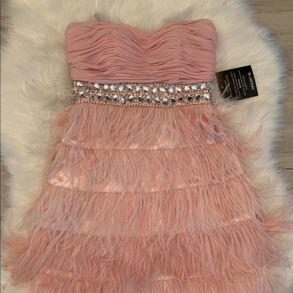 Brand new with tags pink dress with feathers
